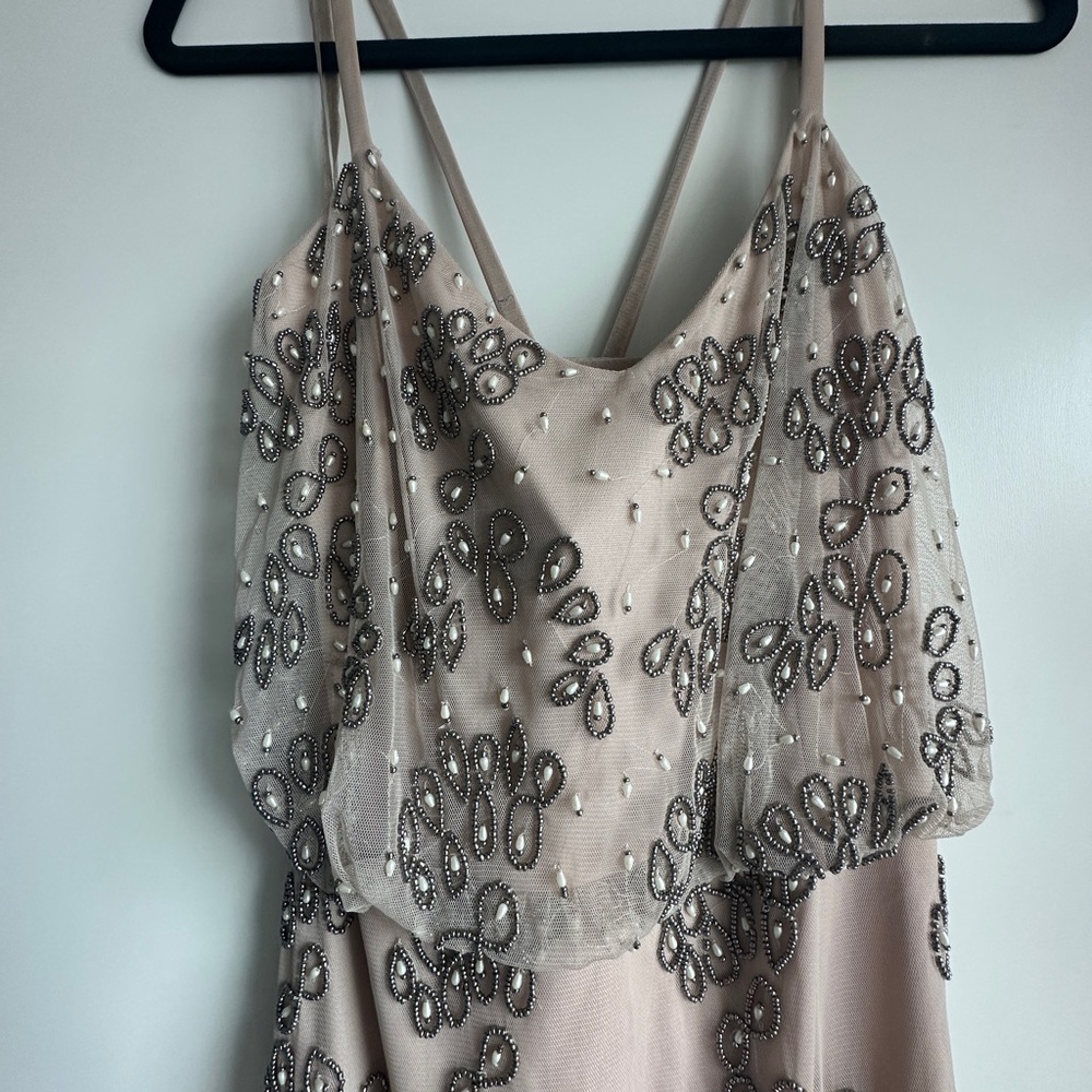 Adrianna Papell Long Beaded Dress, NWT, size 8. Never altered. Blush pink.